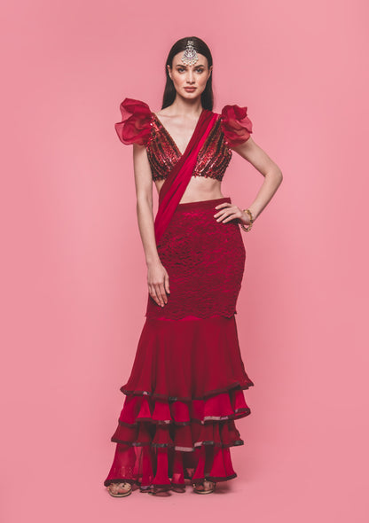 The Red Velvet Saree
