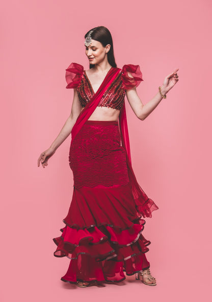 The Red Velvet Saree