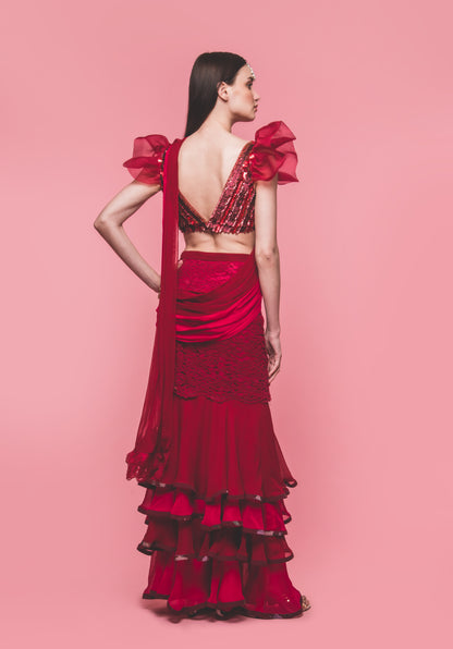 The Red Velvet Saree