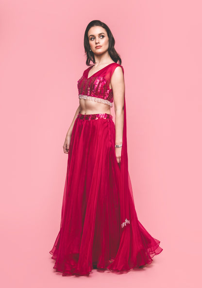 The Cranberry Swirl Lehenga