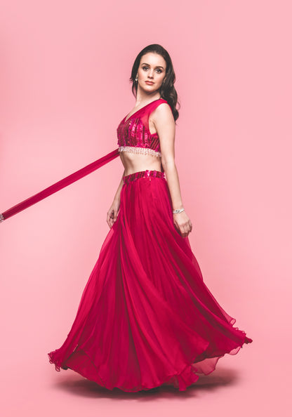 The Cranberry Swirl Lehenga