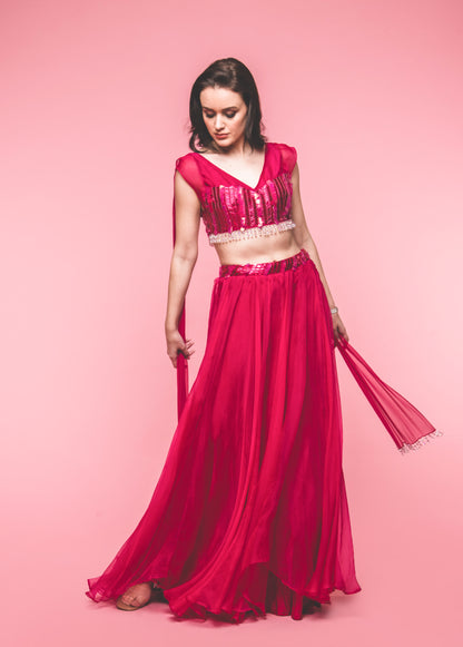 The Cranberry Swirl Lehenga