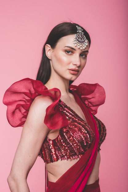 The Red Velvet Saree
